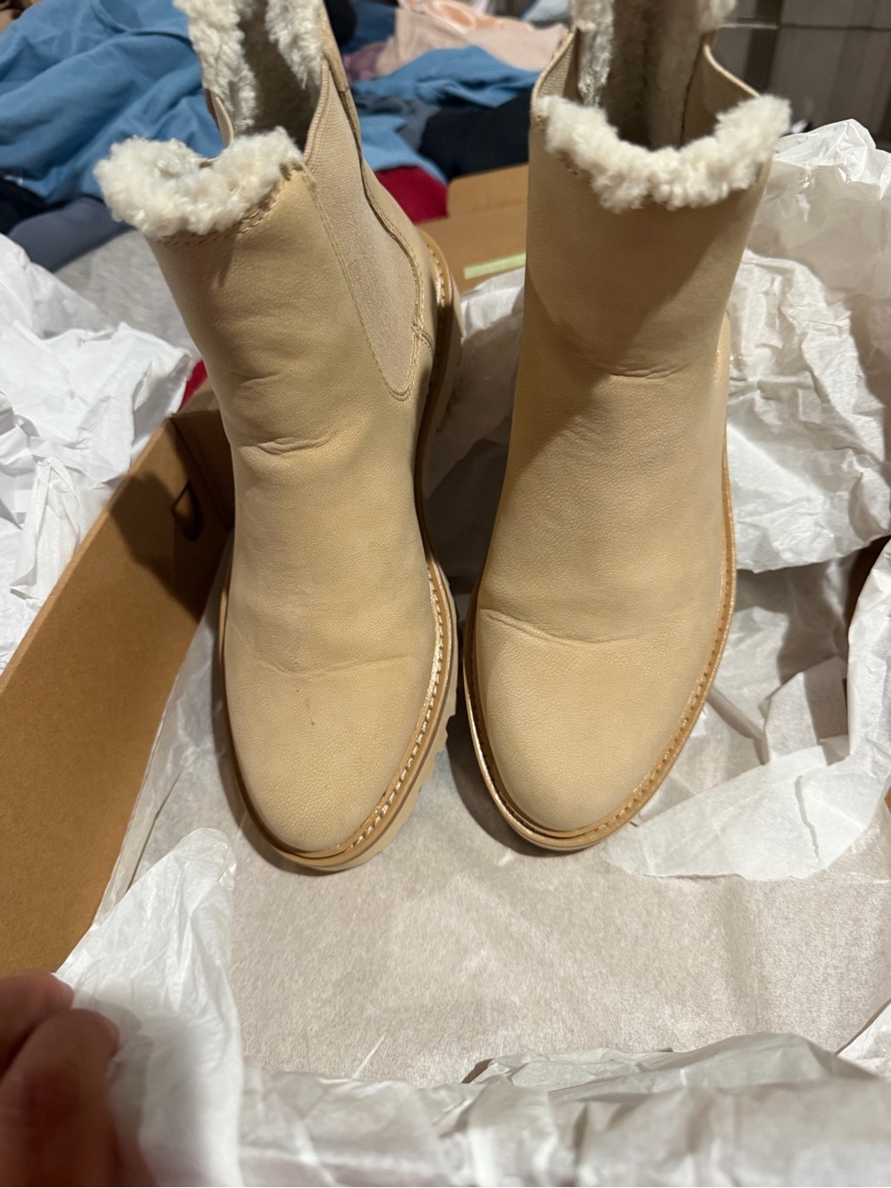 J. Crew Cream Chelsea Lug Ankle Boots with Faux Shearling Trim - Picture 3 of 6
